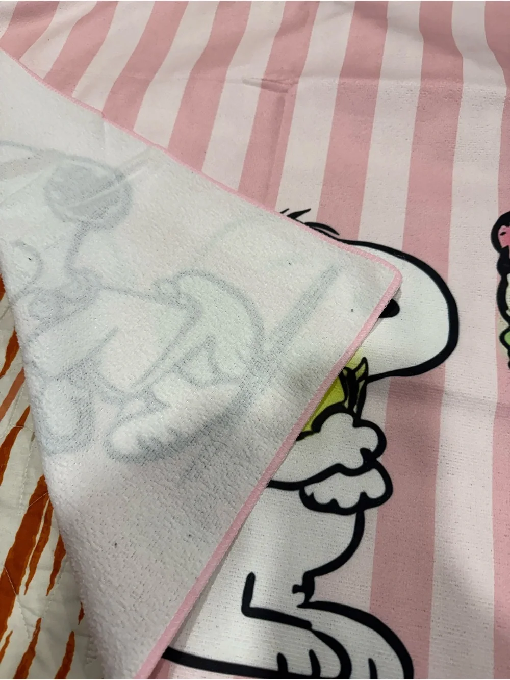 Pink Snoopy Beach Towel - Cartoon Stripe Design